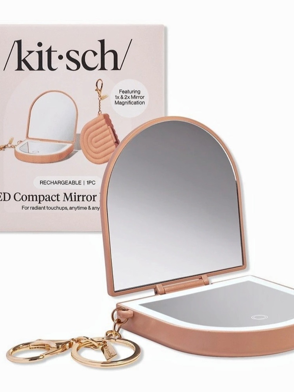 Kitsch LED Compact Mirror Keychain Pink